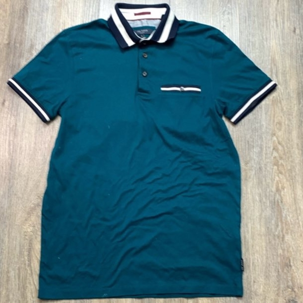 Ted Baker Teal Polo with White and Navy Trim